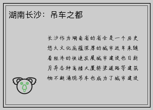湖南长沙：吊车之都